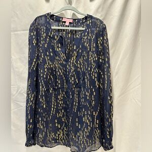 Lilly Pulitzer Navy and Gold sheer blouse